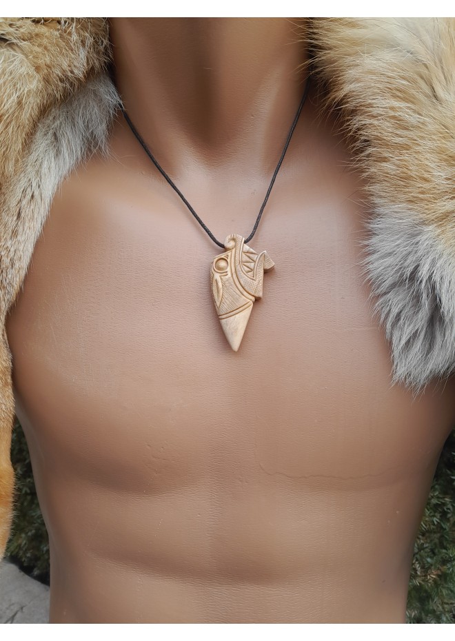 Viking style Dragon protection pendant. Moose antlers hand-carved