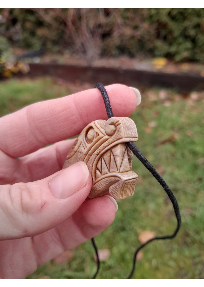 Viking style Dragon protection pendant. Moose antlers hand-carved