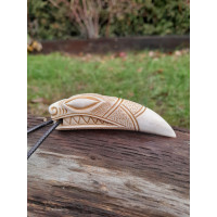 Viking Wolf amulet with Algiz rune. Berserker pendant. Moose antlers hand-carved 