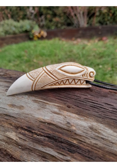 Viking Wolf amulet with Algiz rune. Berserker pendant. Moose antlers hand-carved 