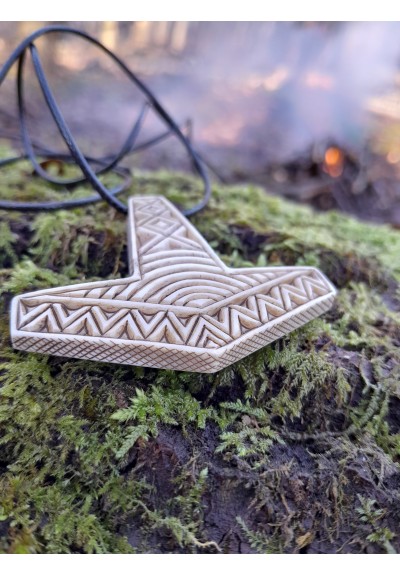 God Ukko's amulet. Viking Thor’s Hammer pendant. Mjolnir necklace. Ukonvasara necklace. Ukonkirves. Norse, Nordic age jewelry - hand-carving