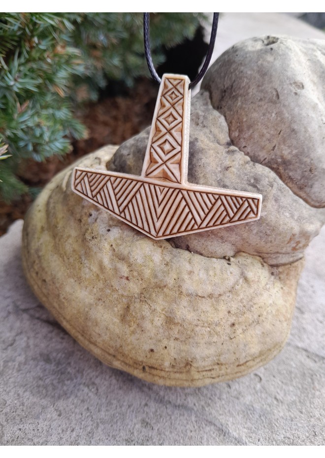 Mjolnir amulet. Norse God Thor hammer pendant. Moose antlers hand-carved