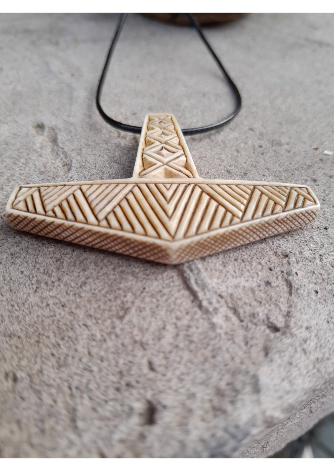 Mjolnir amulet. Norse God Thor hammer pendant. Moose antlers hand-carved