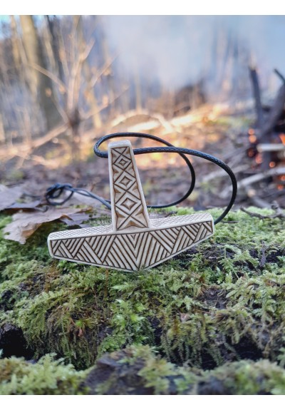 God Ukko's amulet. Viking Thor’s Hammer pendant. Mjolnir necklace. Ukonvasara necklace. Ukonkirves. Norse, Nordic age jewelry - hand-carving