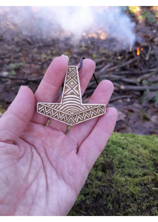 Mjolnir necklace. Moose antlers hand-carved