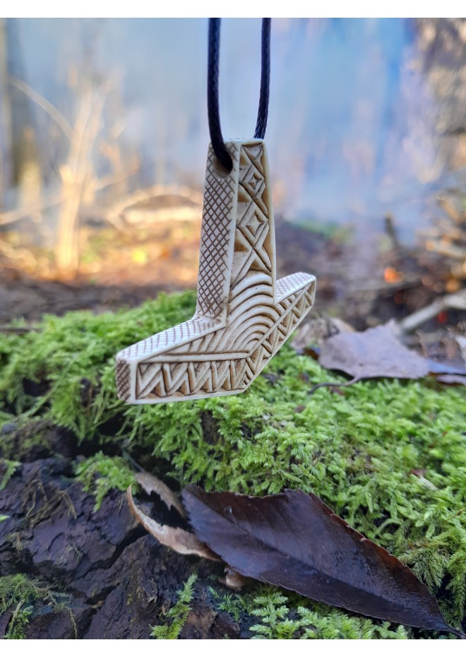 Mjolnir necklace. Moose antlers hand-carved