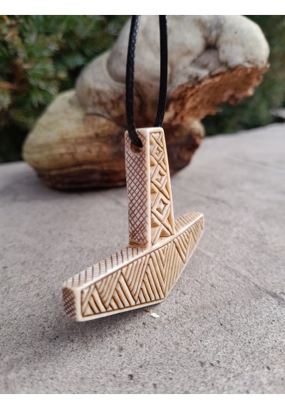 God Ukko's amulet. Viking Thor’s Hammer pendant. Mjolnir necklace. Ukonvasara necklace. Ukonkirves. Norse, Nordic age jewelry - hand-carving