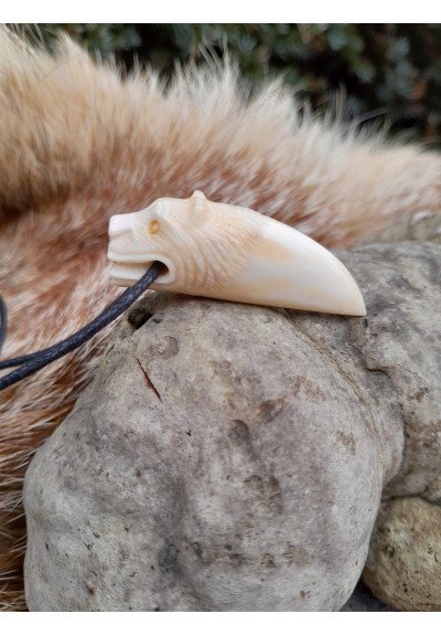 Small Viking bear amulet. Berseker warrior totemic necklace. Odin. Bear head talisman. Moose antlers hand-carved