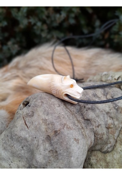 Small Viking bear amulet. Berseker warrior totemic necklace. Odin. Bear head talisman. Moose antlers hand-carved