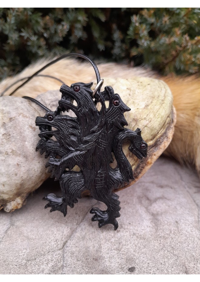 Unique hand-carved Cerberus necklace