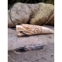 Viking Wolf amulet with Algiz rune. Berserker pendant. Moose antlers hand-carved 