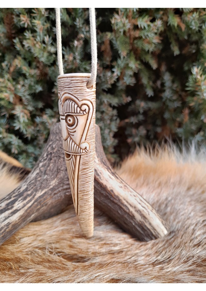 Viking God Odin amulet inspired by Norse mythology. Moose antlers hand-carved 