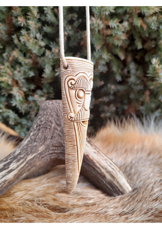 Viking God Odin amulet inspired by Norse mythology. Moose antlers hand-carved 
