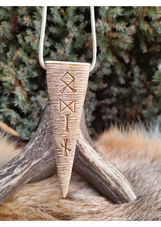 Viking God Odin amulet inspired by Norse mythology. Moose antlers hand-carved 