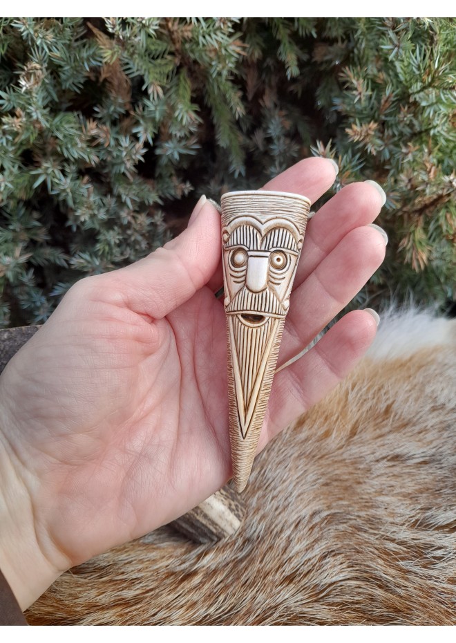Viking God Odin amulet inspired by Norse mythology. Moose antlers hand-carved 