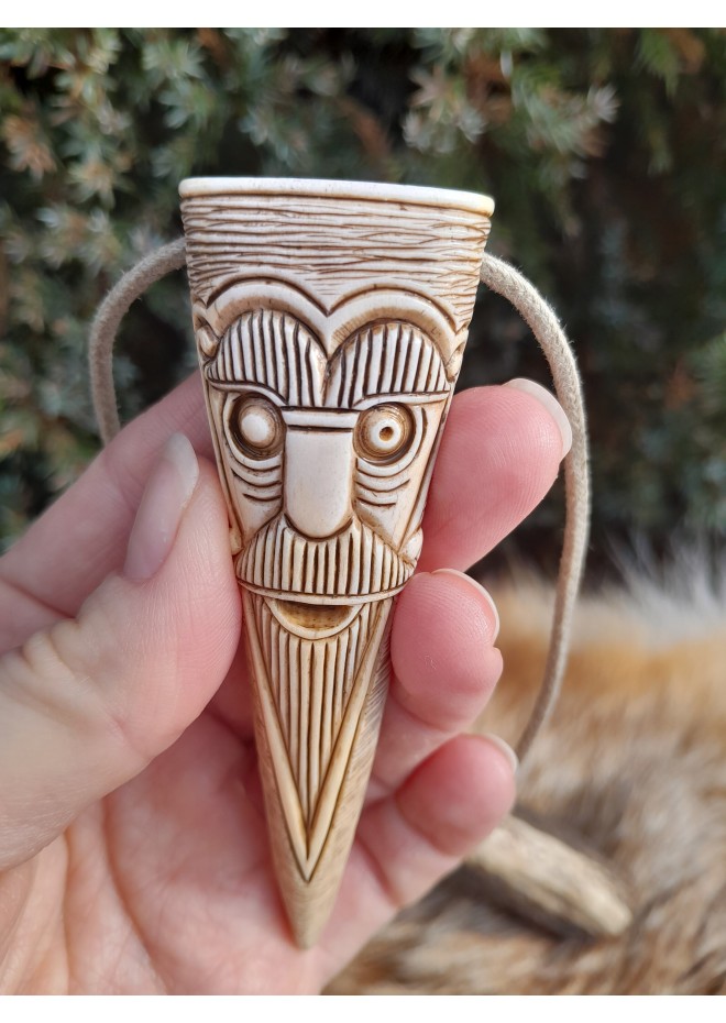 Viking God Odin amulet inspired by Norse mythology. Moose antlers hand-carved 