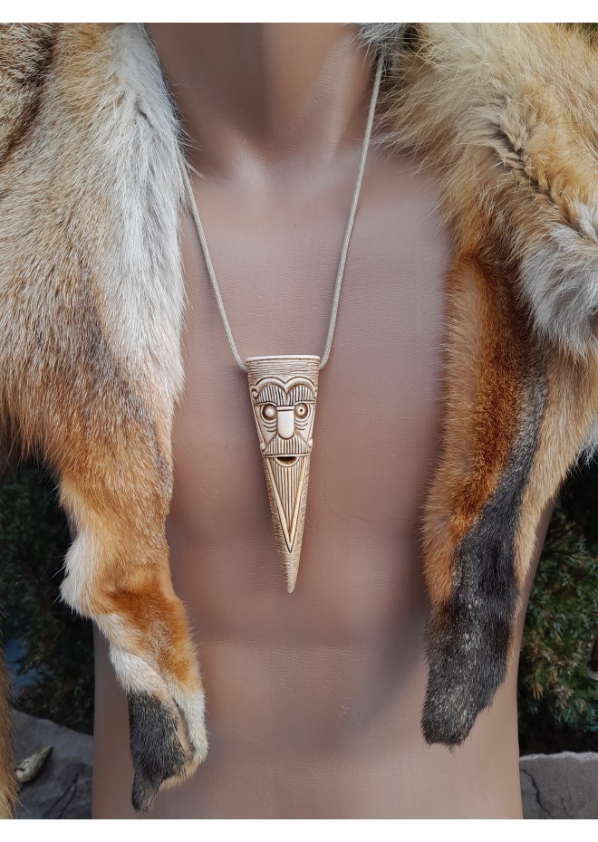 Viking God Odin amulet inspired by Norse mythology. Moose antlers hand-carved 