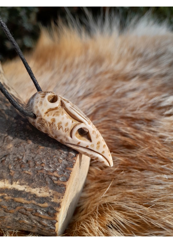 Unique Witch amulet. Raven skull with carved human skull. Gothic gift. Pagan, Witchy necklace. Wicca pendant. Shaman’s necklace. Crow skull