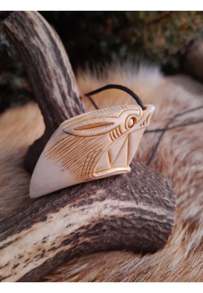 Wolf amulet. Vikings Wolf Fenrir pendant. Norse mythology art work. Pagan, Celtic, Nordic jewelry -  Moose antlers hand-carved 