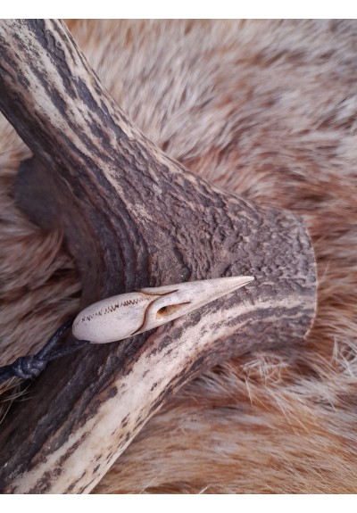 Small Nordic raven skull necklace. Viking amulet. Norse, pagan pendant. Antlers hand-carved.