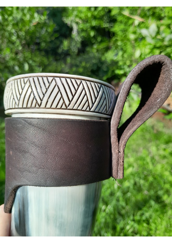 Viking drinking horn with Raven of Odin design and Viking alphabet