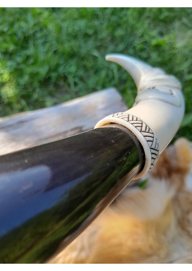 Viking drinking horn with Raven of Odin design and Viking alphabet