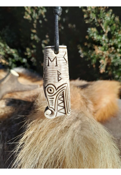 Norse, Viking Dragon powerful amulet with runes. Oseberg art. Dreki pendant. Perfect accessory for Viking. Moose antlers hand-carved