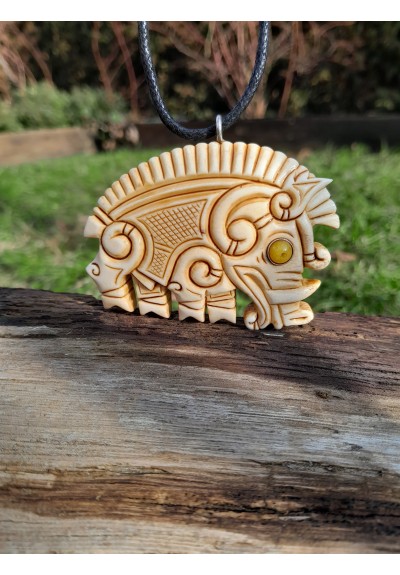 Viking, Celtic Boar jewelry. Gullinbursti amulet. Antler hand-carved. Freyr talisman 