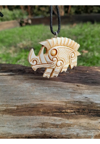 Viking, Celtic Boar jewelry. Norse Gullinbursti runic amulet. Antler hand-carved. Freyr talisman
