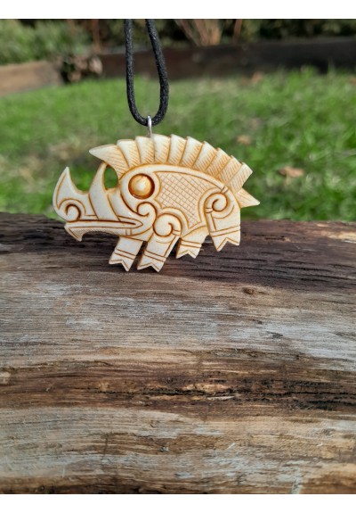 Viking, Celtic Boar jewelry. Norse Gullinbursti runic amulet. Antler hand-carved. Freyr talisman