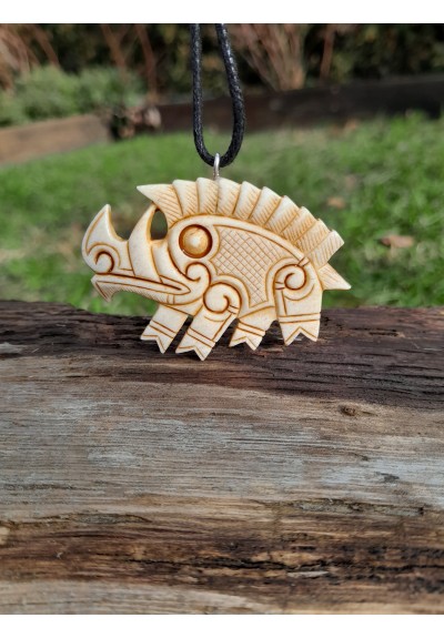Viking, Celtic Boar jewelry. Norse Gullinbursti runic amulet. Antler hand-carved. Freyr talisman
