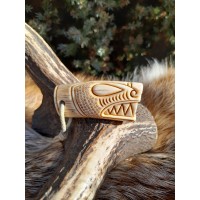 Norse, Viking Dragon amulet with Ansuz rune. Oseberg art.  Dreki pendant. Moose antlers hand-carved