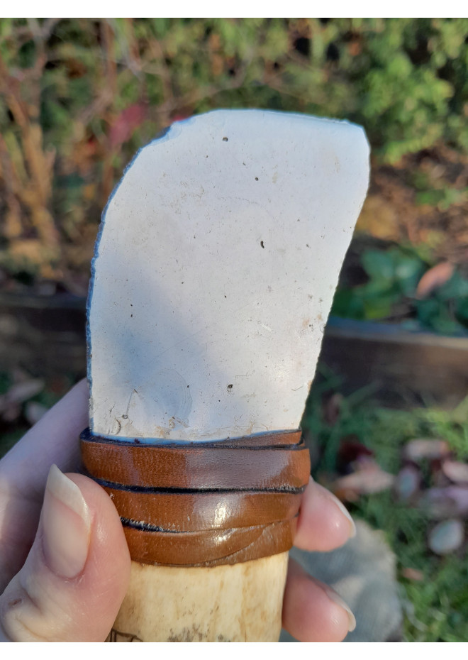 Handmade Neolithic ritual knife with flint blade and petroglyphs ...