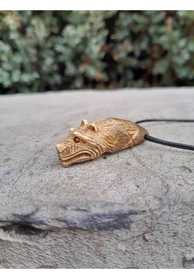 Small Viking bear amulet with Algiz and Dagaz runes. Berseker warrior totemic necklace. Bear head talisman. Moose antlers hand-carved