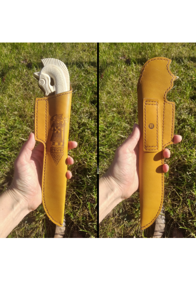 Viking knife "Sleipnir" with leather sheath and hand-forged Damascus blade.