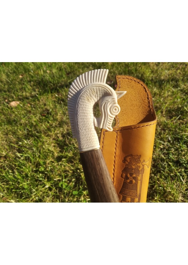 Handmade designer Norse knife "Sleipnir". Hand-carved antler handle.