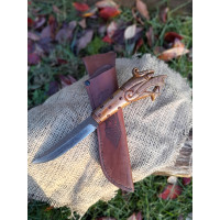 Viking knife "Norse Dragon" with leather sheath. Hand-forged steel. Hand-carved handle